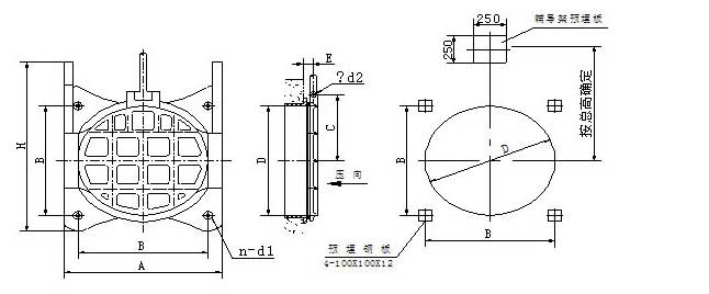 双向铸铁镶铜圆形闸门施工安装结构示意图 双向铸铁镶铜圆形闸门施工安装结构示意图