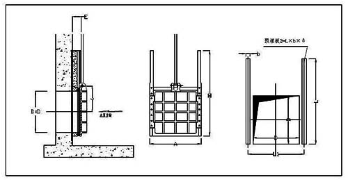 MXF型明杆式铸铁镶铜方闸门安装结构图 MXF型明杆式铸铁镶铜方闸门安装结构图