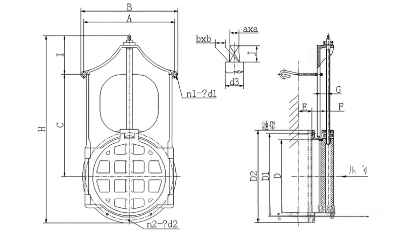 AYZ暗杆式铸铁圆闸门安装尺寸图 AYZ暗杆式铸铁圆闸门安装尺寸图